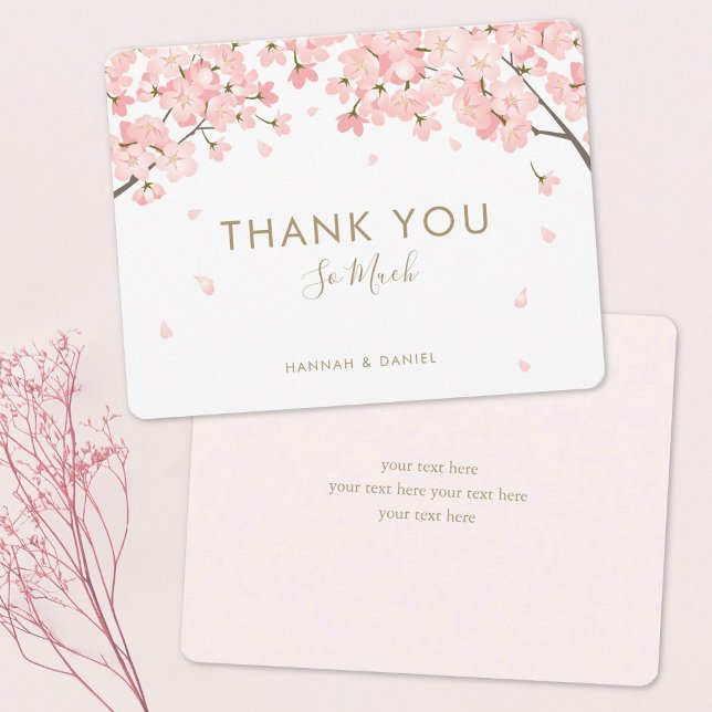 Pink Sakura Japanese Cherry Blossoms Wedding Thank You Card (Creator Uploaded)