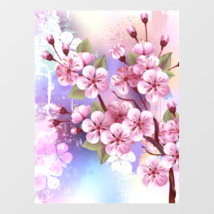 Pink Sakura on Painting Background