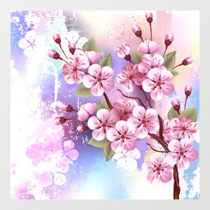 Pink Sakura on Painting Background