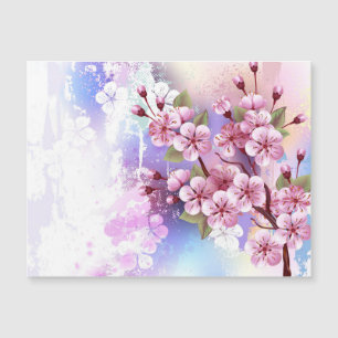 Pink Sakura on Painting Background