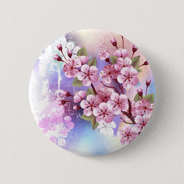 Pink Sakura on Painting Background 6 Cm Round Badge (Front)