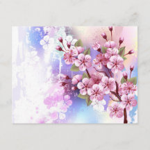 Pink Sakura on Painting Background