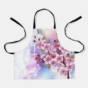 Pink Sakura on Painting Background Apron