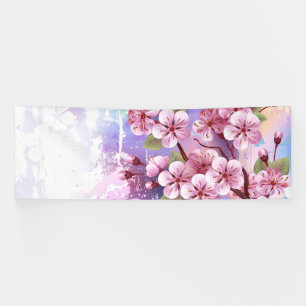 Pink Sakura on Painting Background Banner