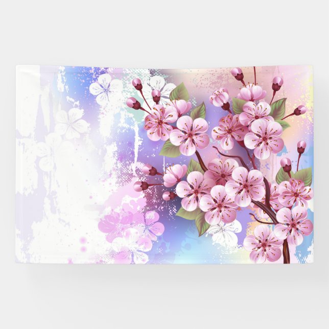 Pink Sakura on Painting Background Banner (Horizontal)