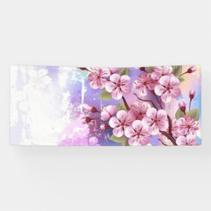 Pink Sakura on Painting Background Banner