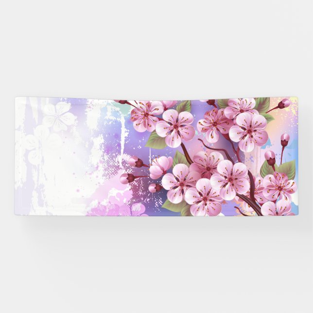 Pink Sakura on Painting Background Banner (Horizontal)
