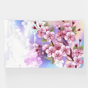 Pink Sakura on Painting Background Banner