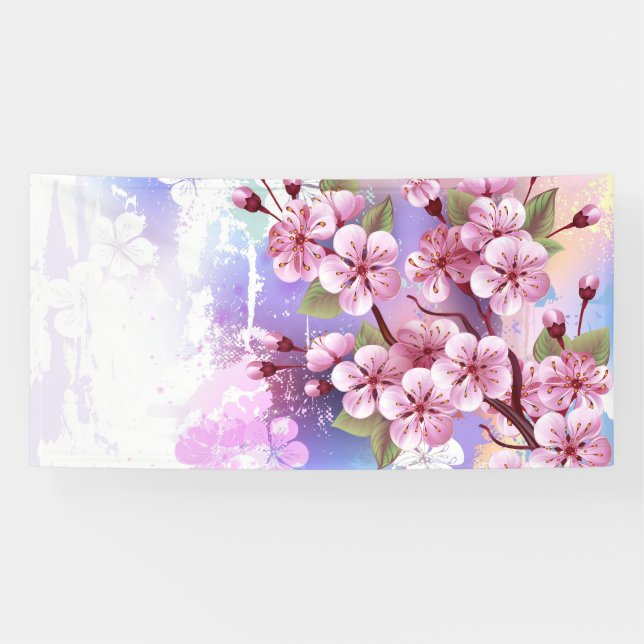 Pink Sakura on Painting Background Banner (Horizontal)