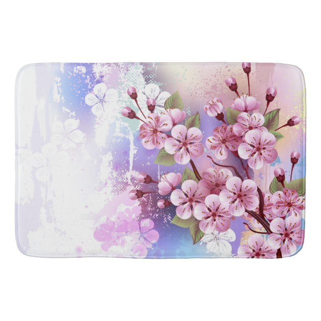 Pink Sakura on Painting Background Bath Mat (Front)