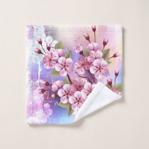 Pink Sakura on Painting Background Bath Towel Set
