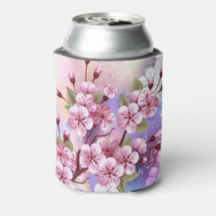 Pink Sakura on Painting Background Can Cooler