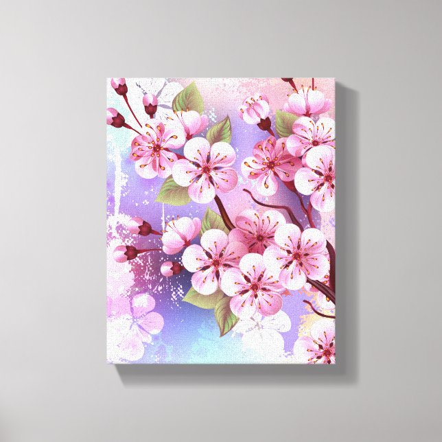 Pink Sakura on Painting Background Canvas Print (Front)