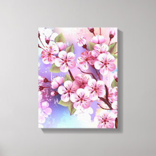 Pink Sakura on Painting Background Canvas Print
