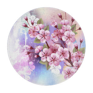 Pink Sakura on Painting Background Cutting Board