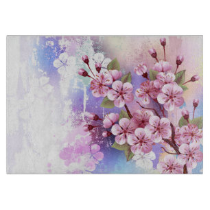 Pink Sakura on Painting Background Cutting Board