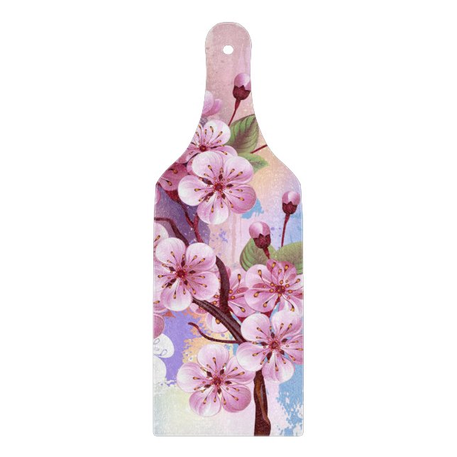 Pink Sakura on Painting Background Cutting Board (Front)