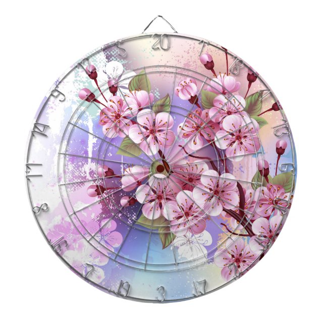 Pink Sakura on Painting Background Dartboard (Front)