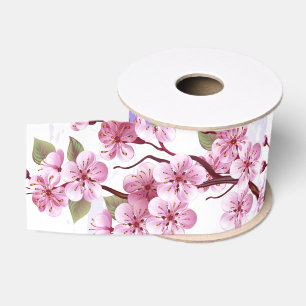 Pink Sakura on Painting Background Grosgrain Ribbon