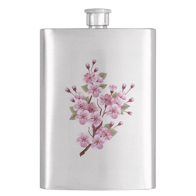 Pink Sakura on Painting Background Hip Flask (Front)