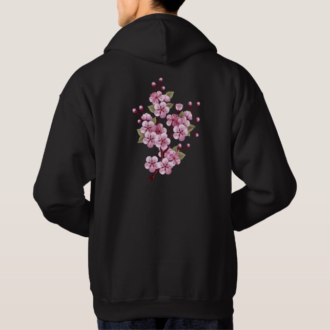 Pink Sakura on Painting Background Hoodie (Back)
