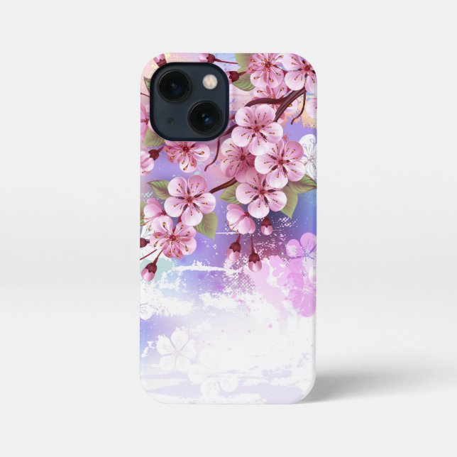 Pink Sakura on Painting Background iPhone Case (Back)