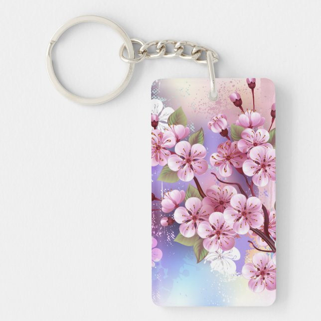 Pink Sakura on Painting Background Key Ring (Front)