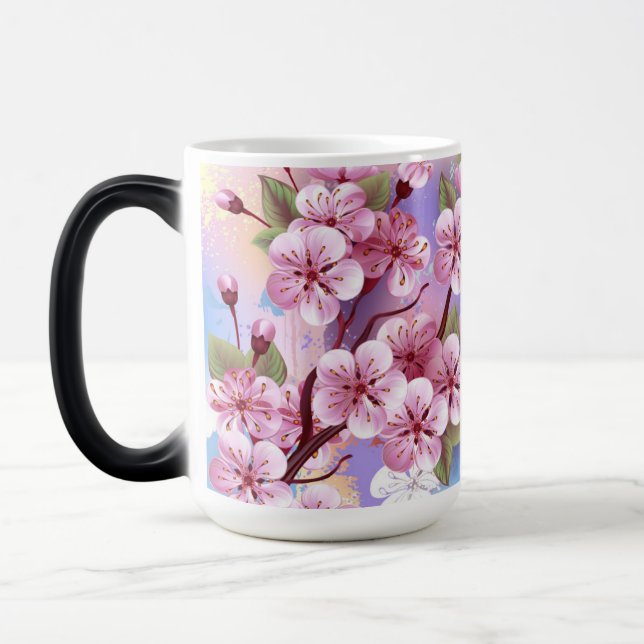 Pink Sakura on Painting Background Magic Mug (Left)