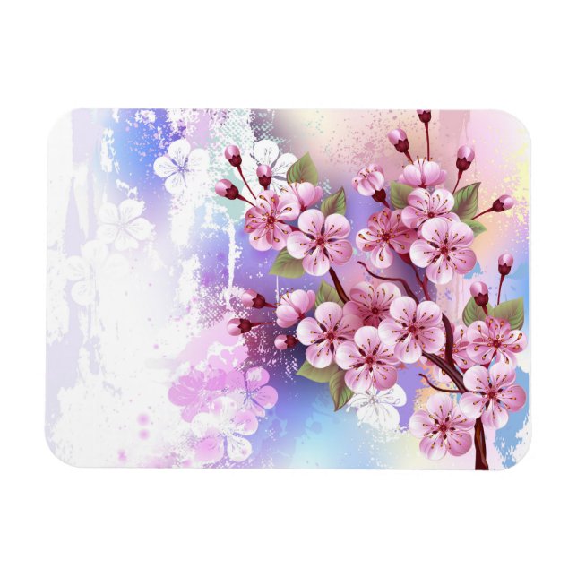 Pink Sakura on Painting Background Magnet (Horizontal)