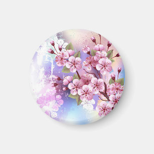 Pink Sakura on Painting Background Magnet