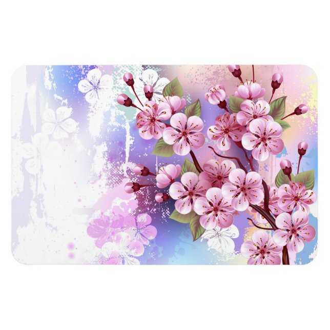 Pink Sakura on Painting Background Magnet (Horizontal)