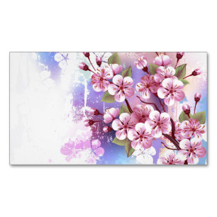 Pink Sakura on Painting Background Magnetic Business Card