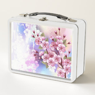 Pink Sakura on Painting Background Metal Lunch Box