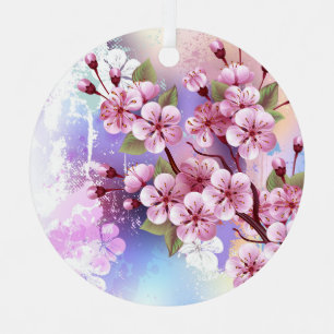 Pink Sakura on Painting Background Metal Tree Decoration