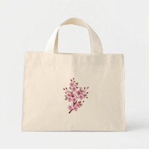 Pink Sakura on Painting Background Mini Tote Bag