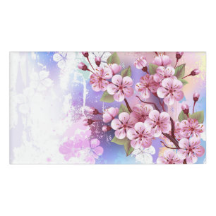 Pink Sakura on Painting Background Name Tag