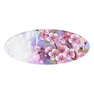 Pink Sakura on Painting Background Name Tag