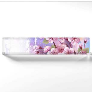 Pink Sakura on Painting Background Nameplate