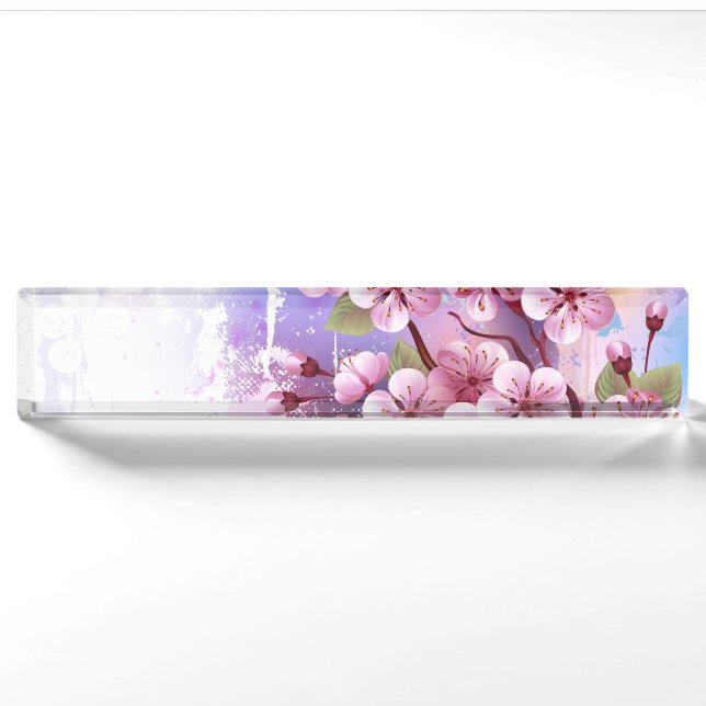 Pink Sakura on Painting Background Nameplate (Front)