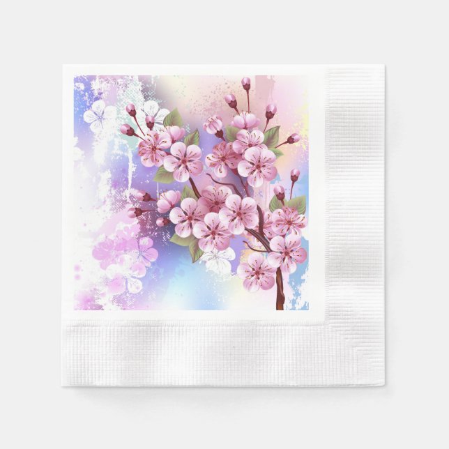 Pink Sakura on Painting Background Napkin (Front)