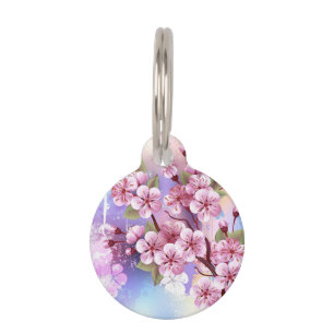 Pink Sakura on Painting Background Pet Tag