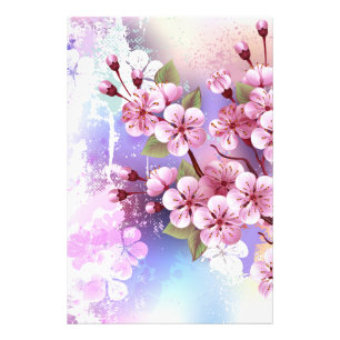 Pink Sakura on Painting Background Photo Print