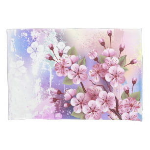 Pink Sakura on Painting Background Pillowcase