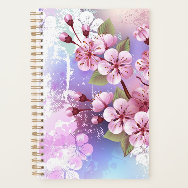 Pink Sakura on Painting Background Planner (Front)