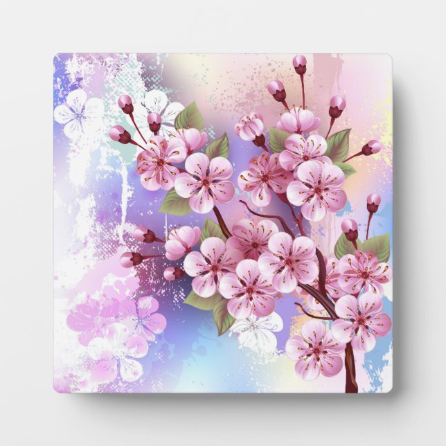 Pink Sakura on Painting Background Plaque (Front)