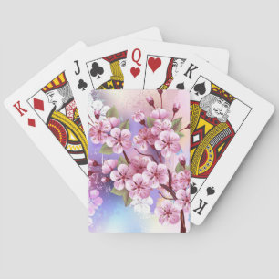 Pink Sakura on Painting Background Playing Cards