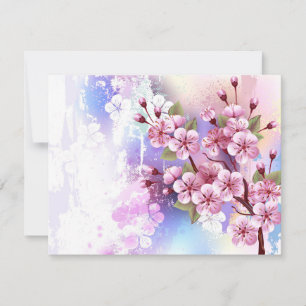 Pink Sakura on Painting Background RSVP Card