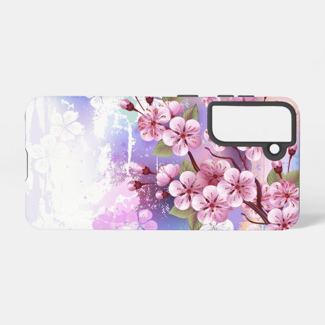 Pink Sakura on Painting Background Samsung Galaxy S21 Case (Back Horizontal)