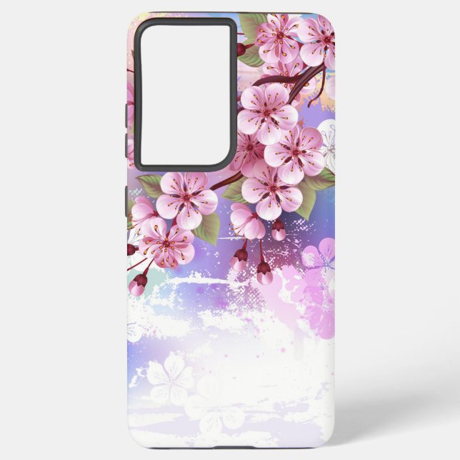 Pink Sakura on Painting Background Samsung Galaxy S21 Ultra Case (Back)