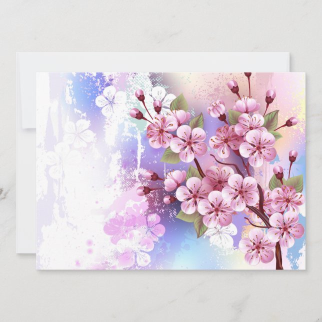Pink Sakura on Painting Background Save The Date (Front)